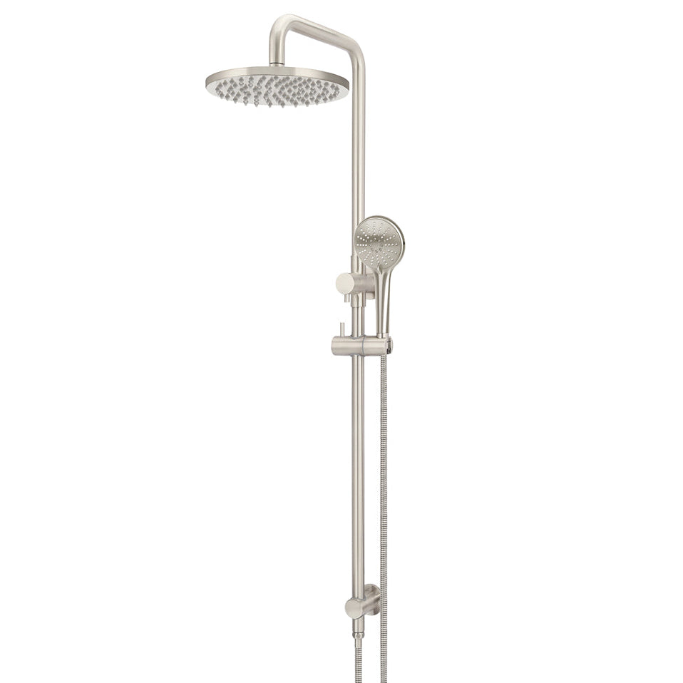 Round Combination Shower Rail 200mm Rose, Three Function Hand Shower - PVD Brushed Nickel
