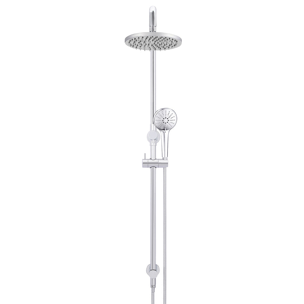 Round Combination Shower Rail 200mm Rose, Three Function Hand Shower - Polished Chrome