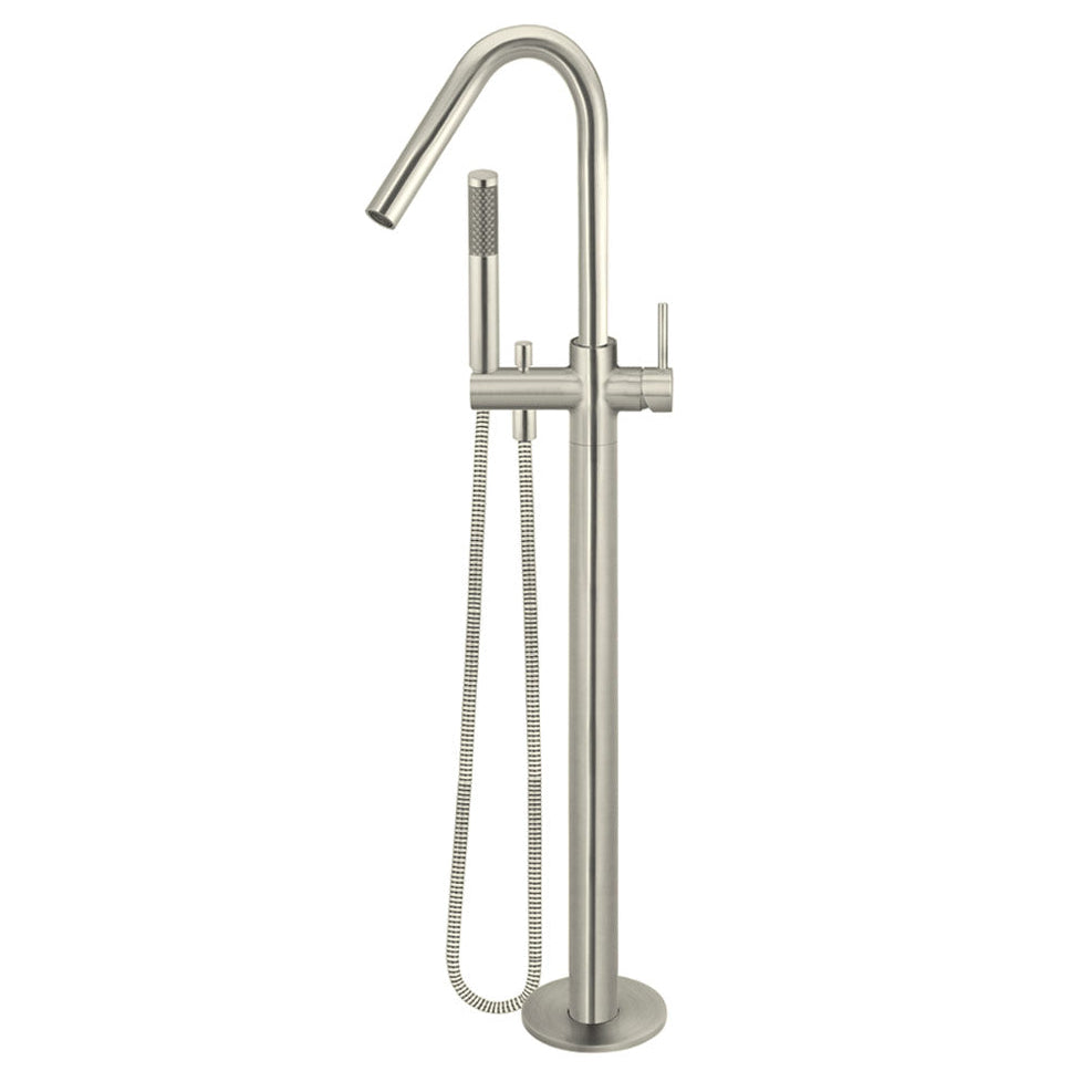 Round Freestanding Bath Spout and Hand Shower - PVD Brushed Nickel