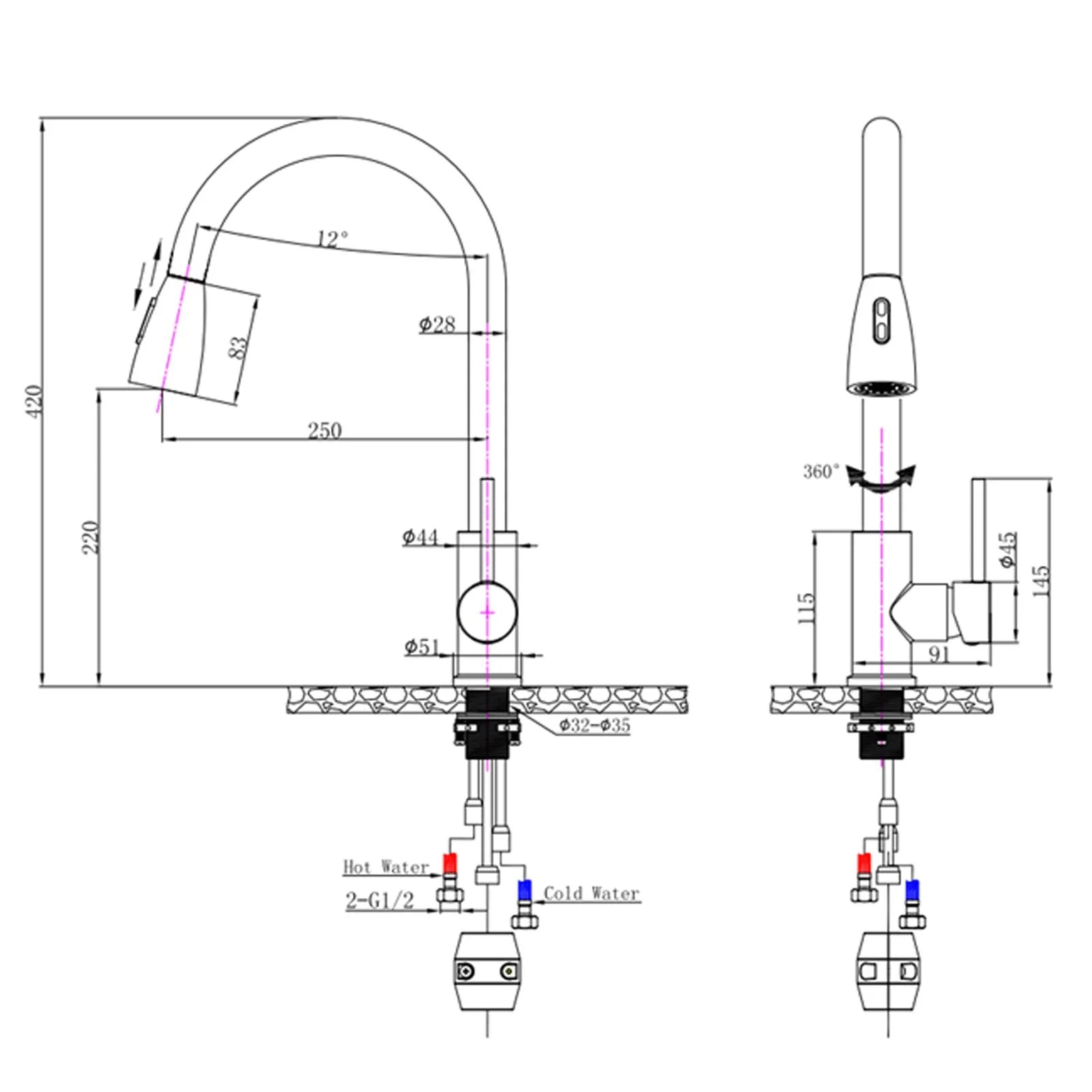 Round Pull Out Shower Kitchen Sink Mixer Tap: Versatile and convenient for kitchen tasks-CH1019.KM