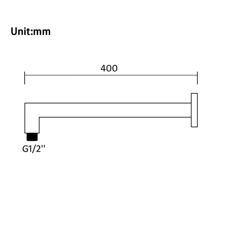 Square Brass Shower Arm: 400mm wall-Mounted-CH0104.SA-Chrome