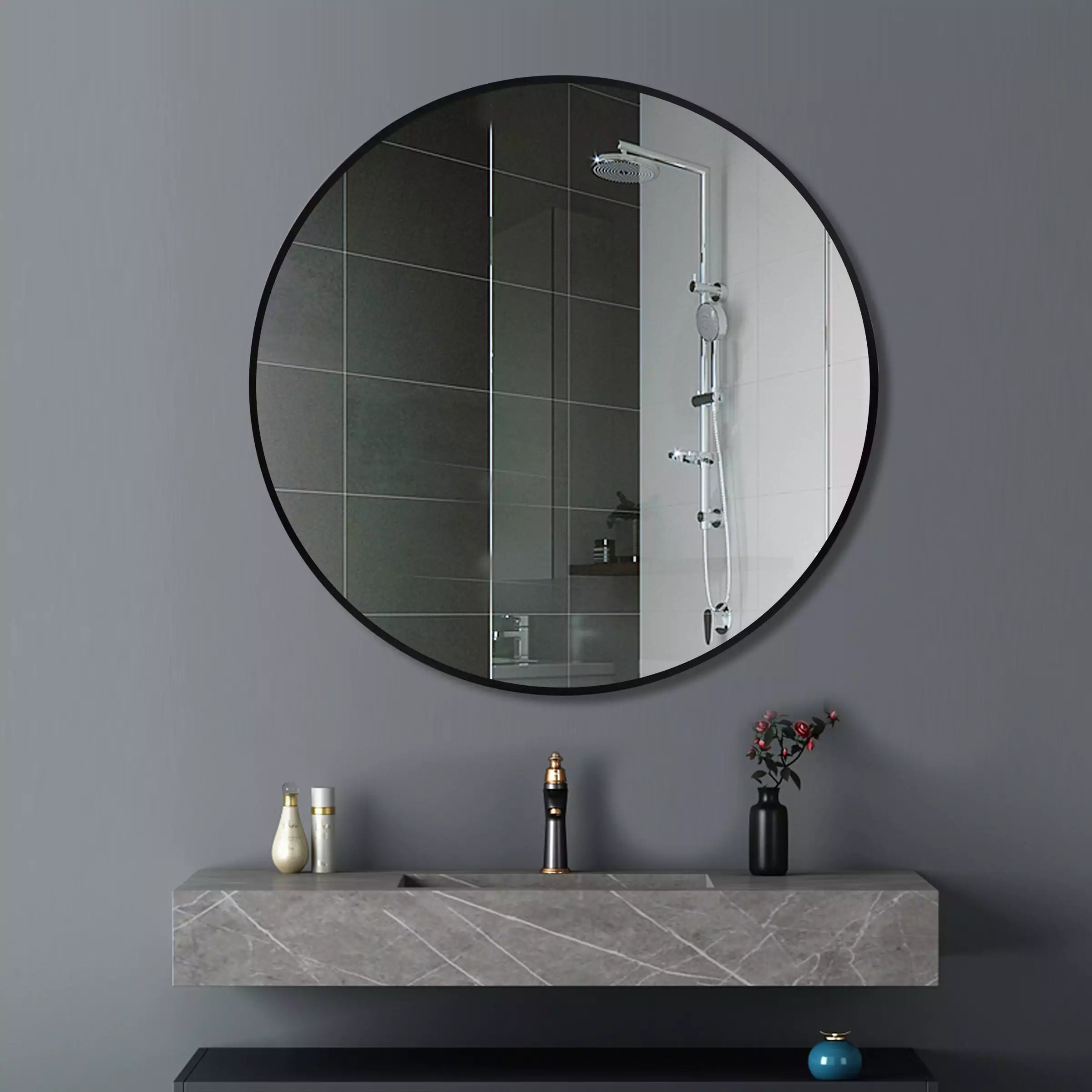 Chic Round Black Aluminum Wall Mirror For Modern And Stylish Interiors - T-600MRB