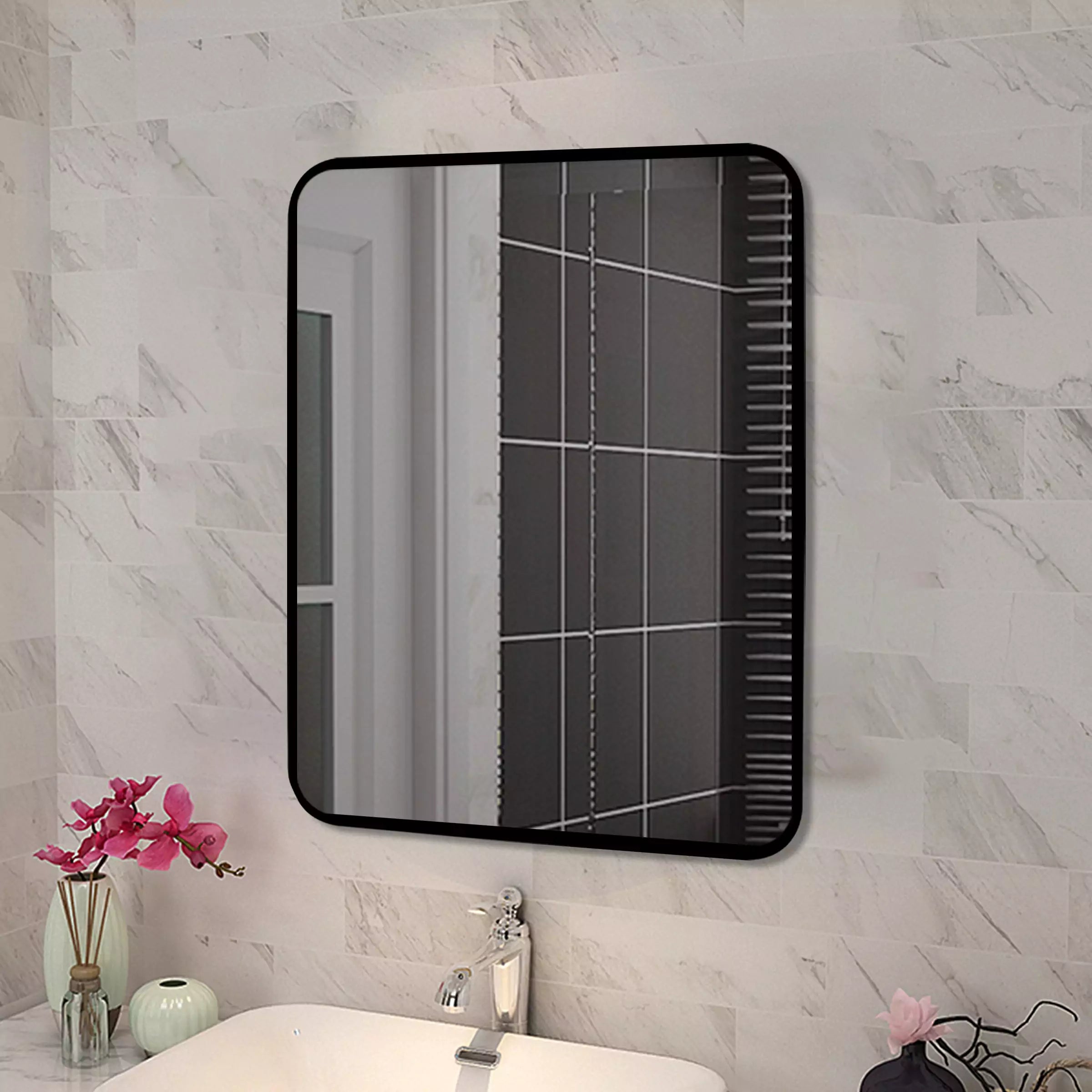 Square Black Aluminum Wall Mirror T-500MSB : Sleek Perfect For Modern Interiors