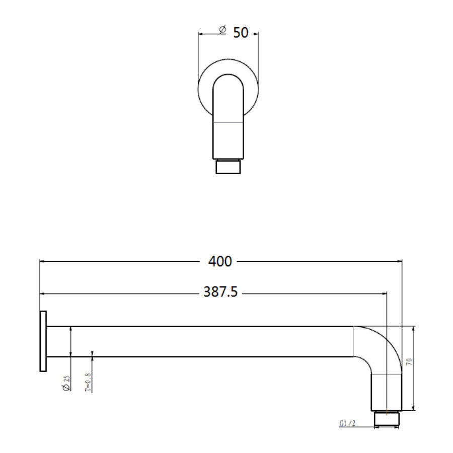 Curved Wall Shower Arm - Elegant Bathroom Fixture 200400-2