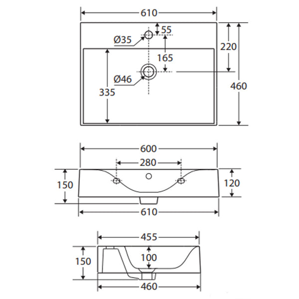 Fienza RAK Des 61 Wall Basin, 1 Tap Hole