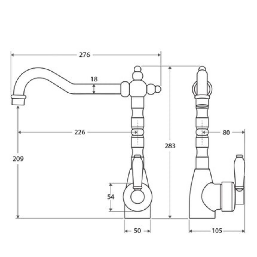 Fienza Eleanor Shepherds Crook Sink Mixer - Chrome/Ceramic