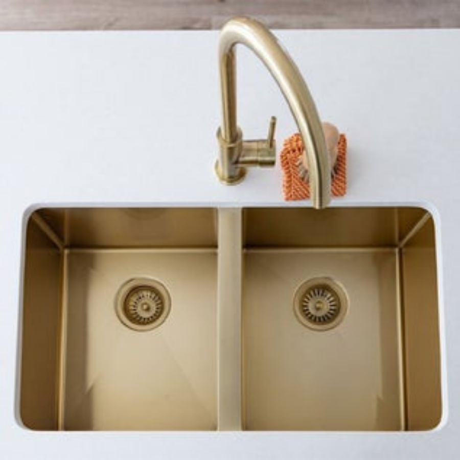 Meir Double Bowl PVD Kitchen Sink 760mm - Brushed Bronze Gold