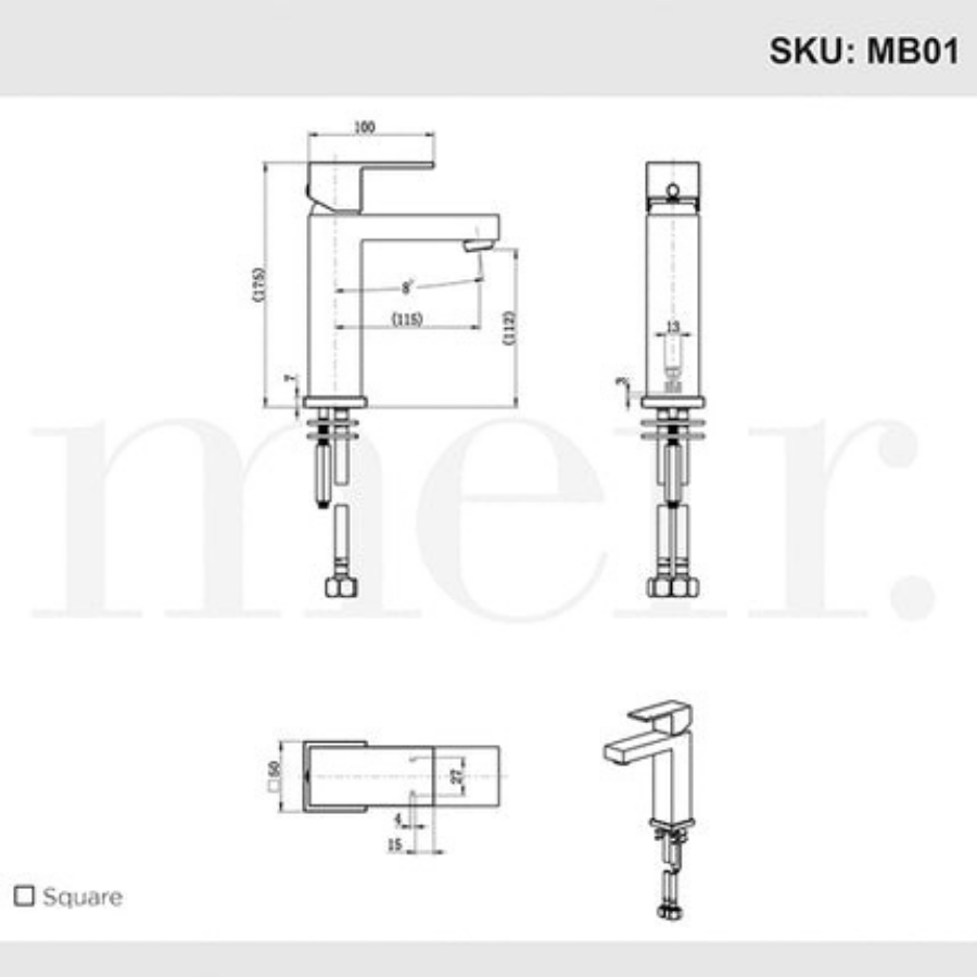 Meir Square Matte Black Basin Mixer