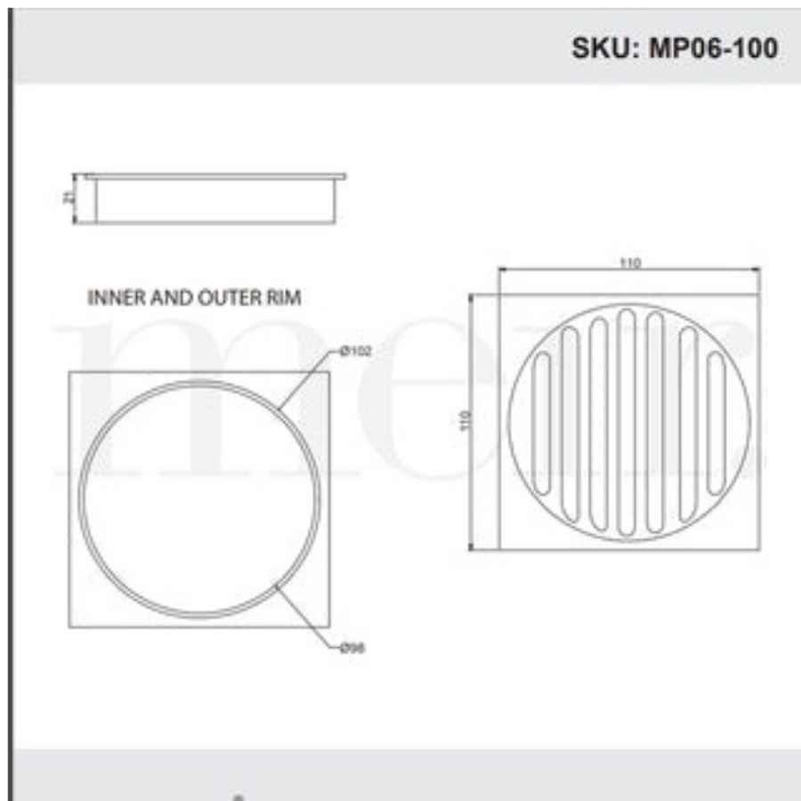 Meir Square Floor Grate Shower Drain 100mm Outlet - Gold