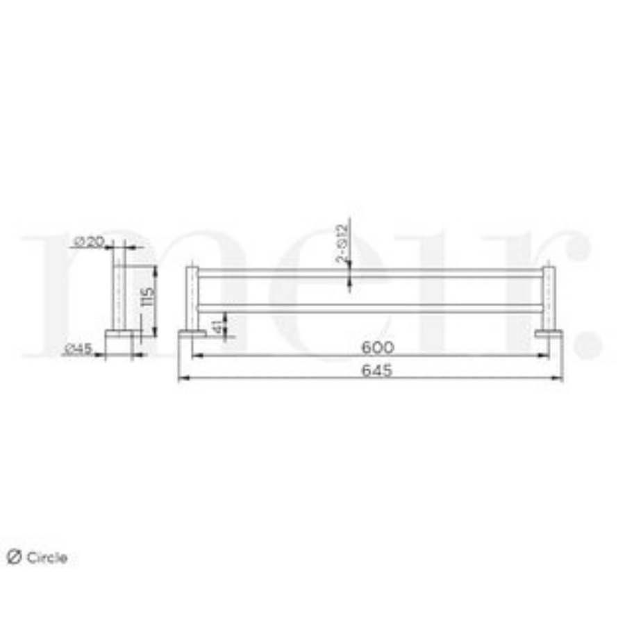Meir Round Double Towel Rail 600mm Brushed Nickel