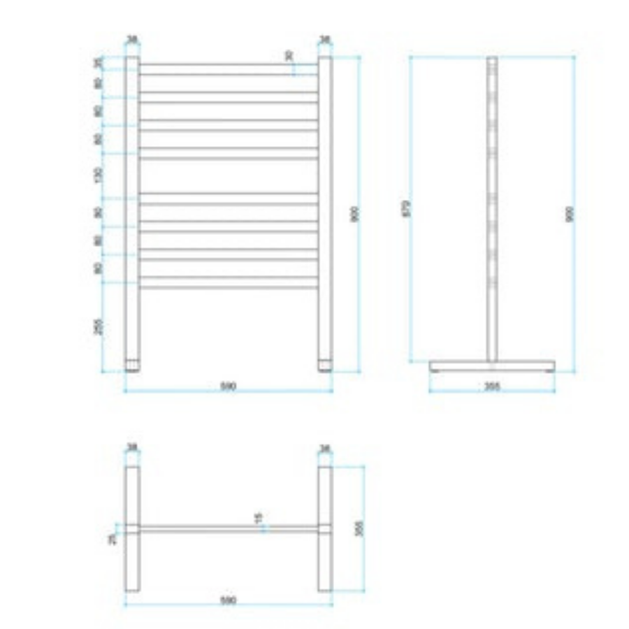 Thermogroup 8 Bar Straight Flat Freestanding Heated Towel Rail 590mm