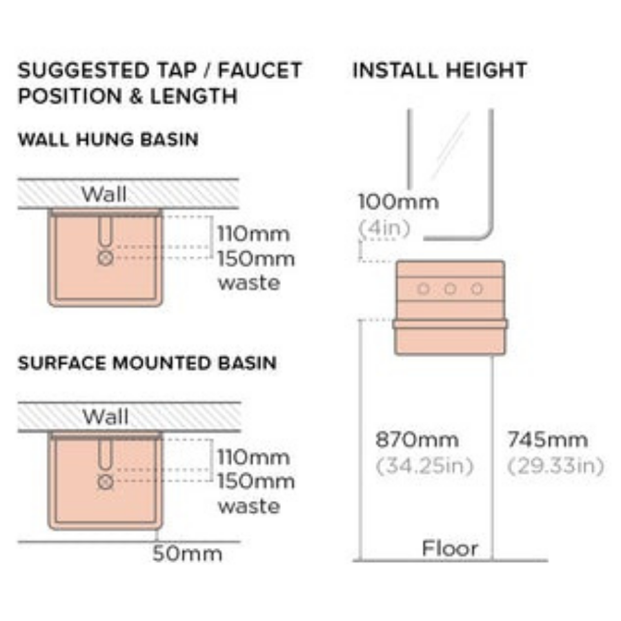 Nood Co Herbert Basin One Tone Wall Hung Clay