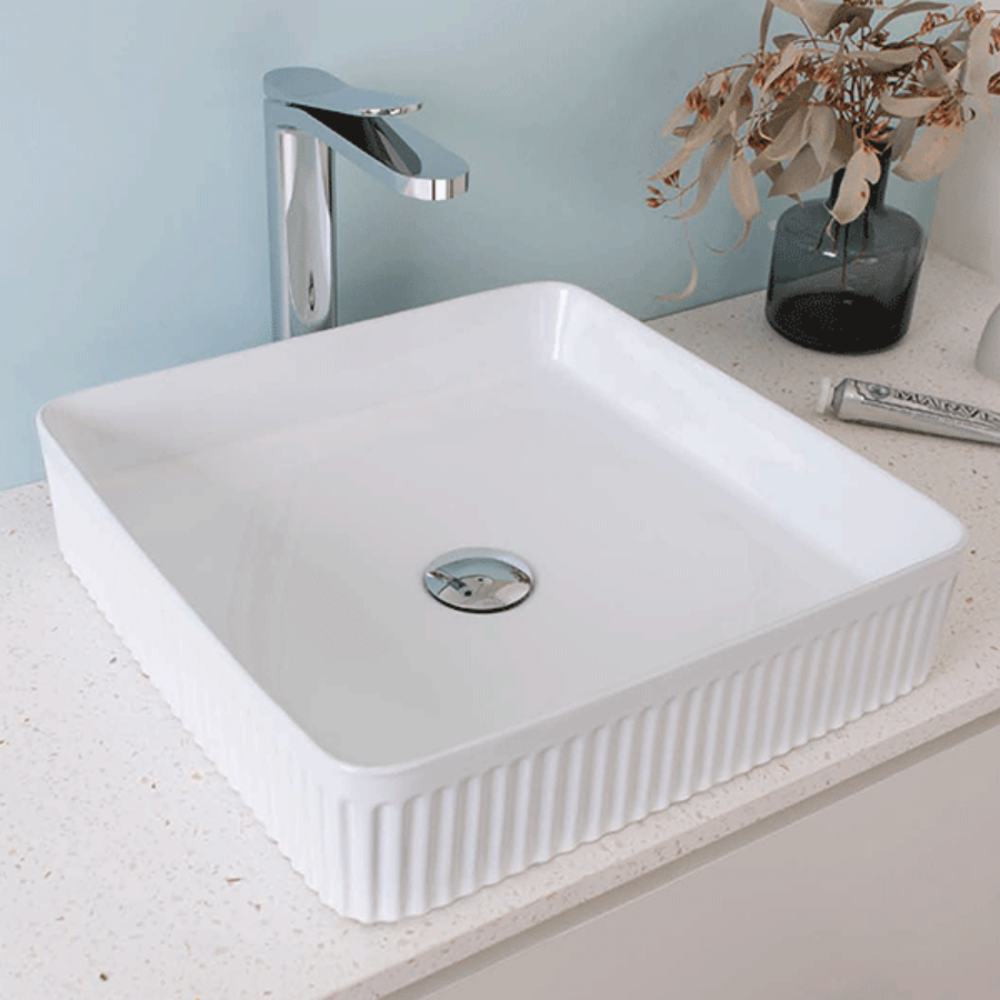 ADP Square Fluted Above Counter Basin White