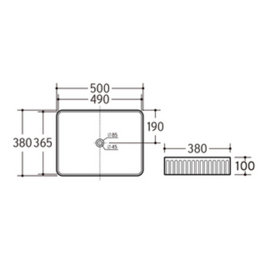 ADP Rectangular Fluted Above Counter Basin White