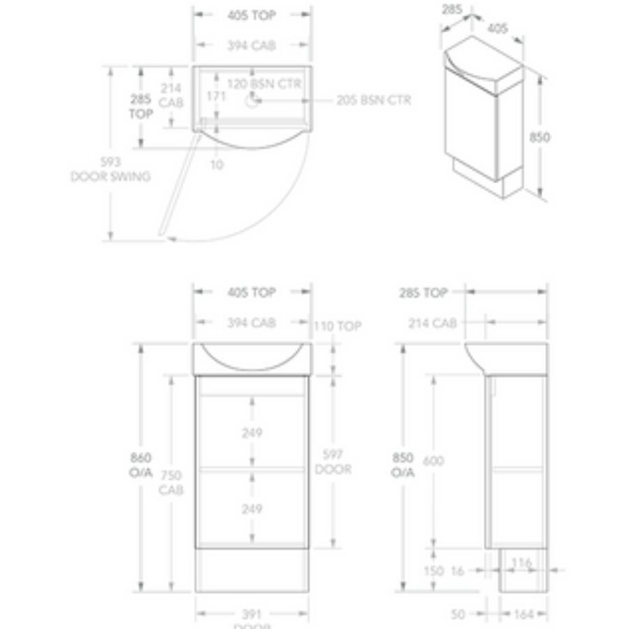 ADP Tiny Semi-Recessed Floor Standing Vanity 400mm