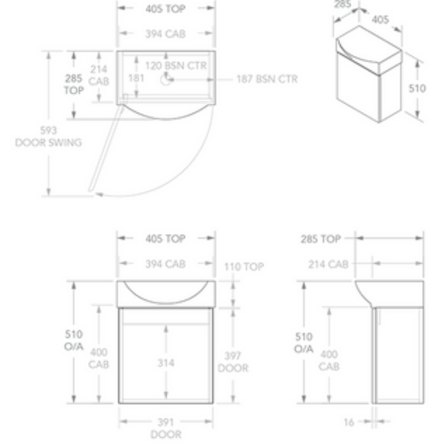 ADP Tiny Semi-Recessed Wall Hung Vanity 400mm