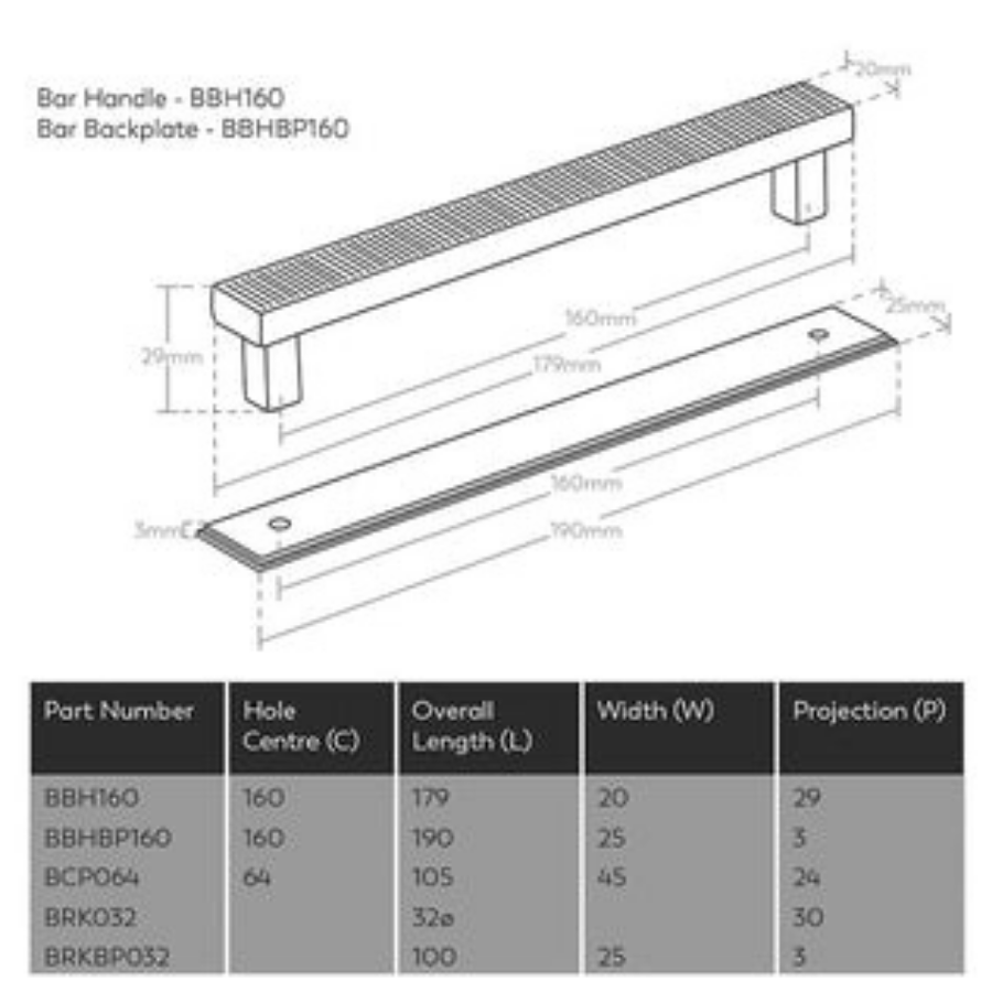 Momo Handles Barrington Backplate to Suit Bar Handle Dark Brushed Brass