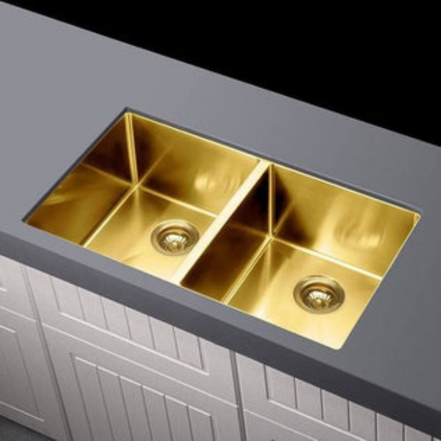 Meir Double Bowl PVD Kitchen Sink 860mm - Brushed Bronze Gold