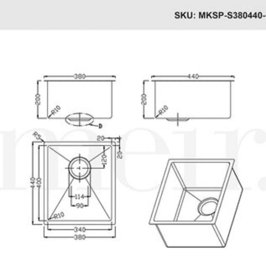 Meir Single Bowl PVD Kitchen Sink 440mm - Brushed Gun Metal