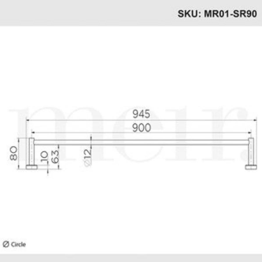 Meir Round Single Matte Black Towel Rail 900mm