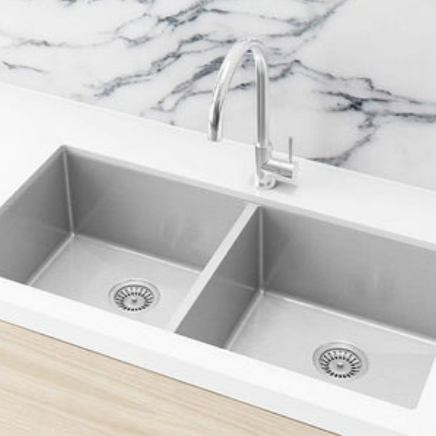 Meir Double Bowl PVD Kitchen Sink 860mm - Brushed Nickel