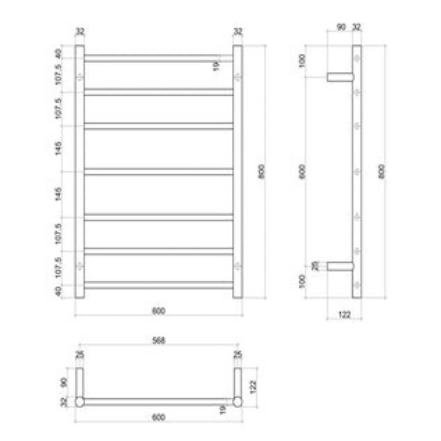 Thermogroup 7 Bar Thermorail Heated Towel Ladder Brushed Gold 600mm