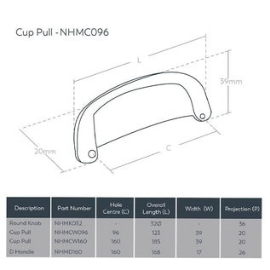 Momo Handles New Hampton Wide Cup Pull 96mm Dull Brushed