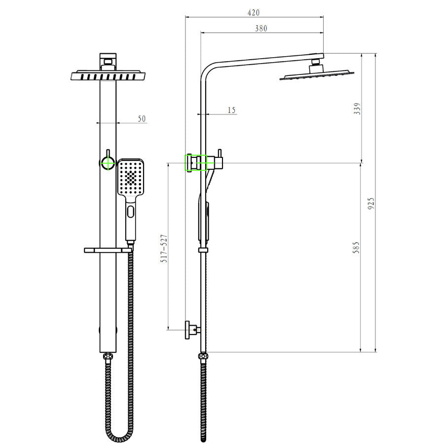 2 In 1 Shower Bottom Inlet Square-101808A-SQ:Modern and Adaptable Shower Fixture, size