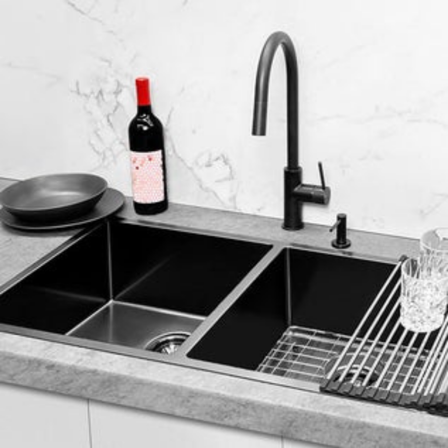 Meir Double Bowl PVD Kitchen Sink 760mm - Brushed Gun Metal