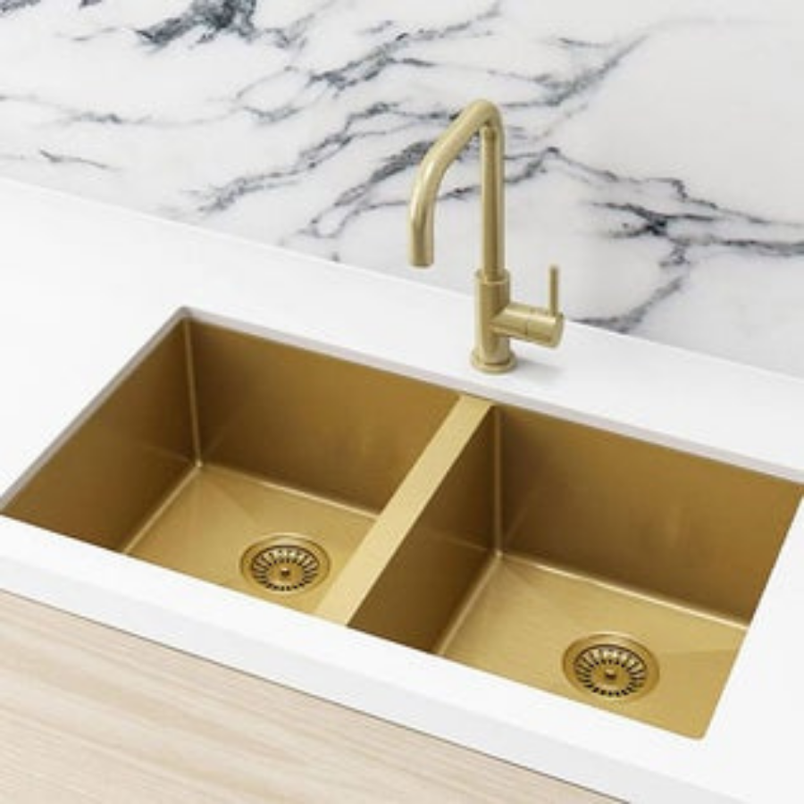 Meir Double Bowl PVD Kitchen Sink 760mm - Brushed Bronze Gold