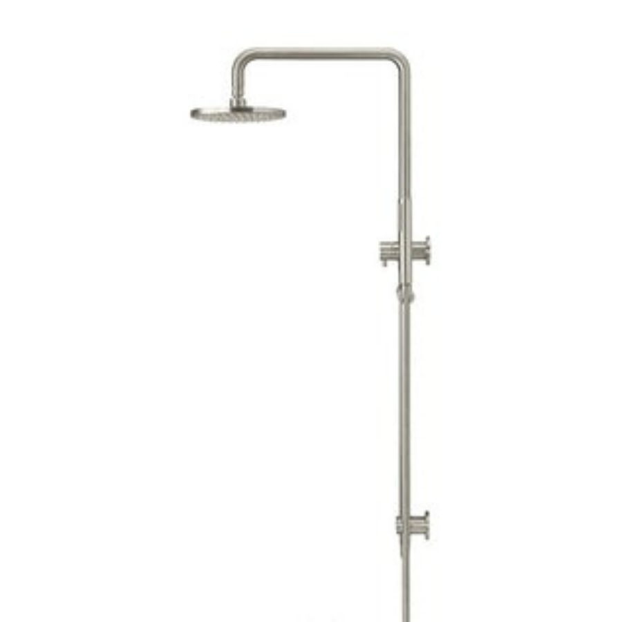 Meir Round Combination Shower Rail 200mm Rose &amp; Hand Shower Brushed Nickel