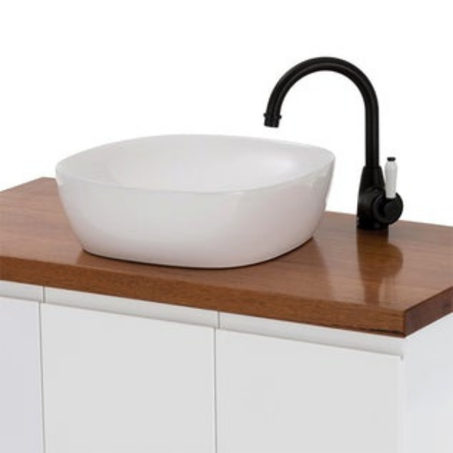 Fienza Eleanor Gooseneck Basin Mixer - Matte Black/Ceramic