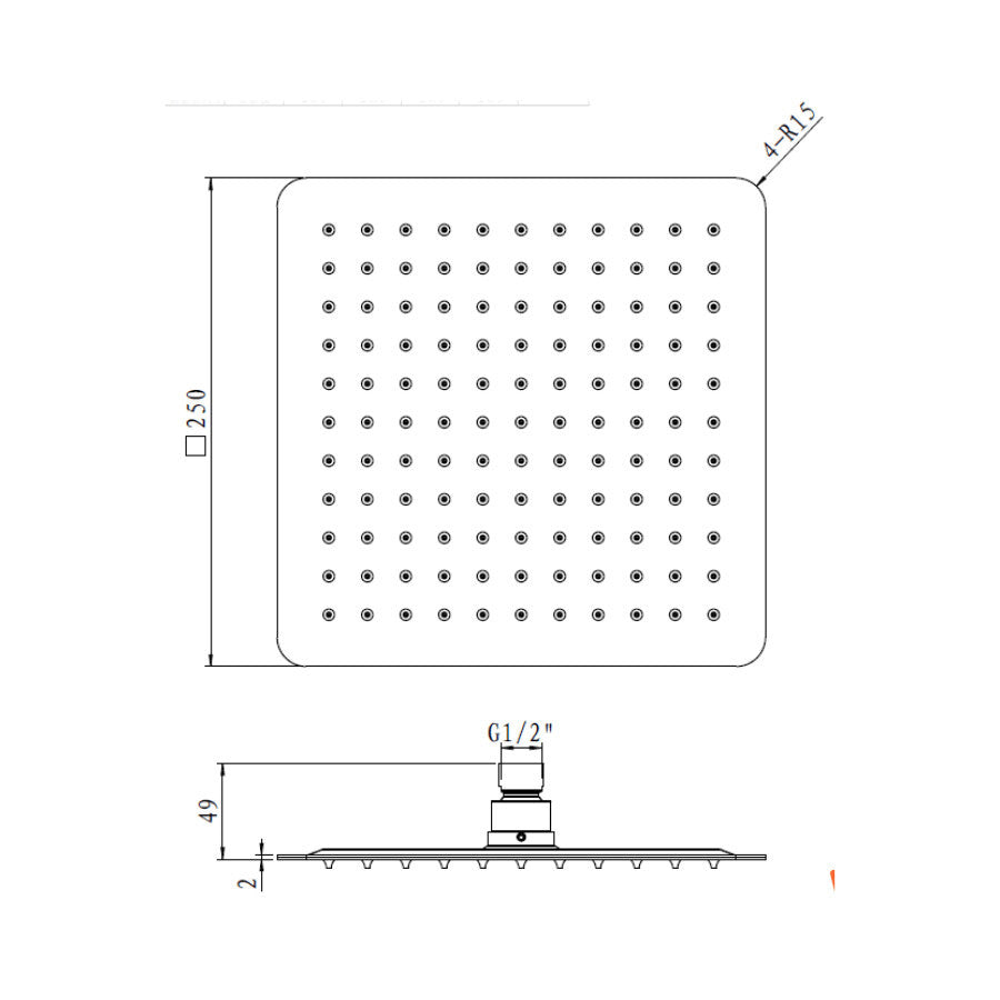 Big Square 304SS Shower Rose-100250, size