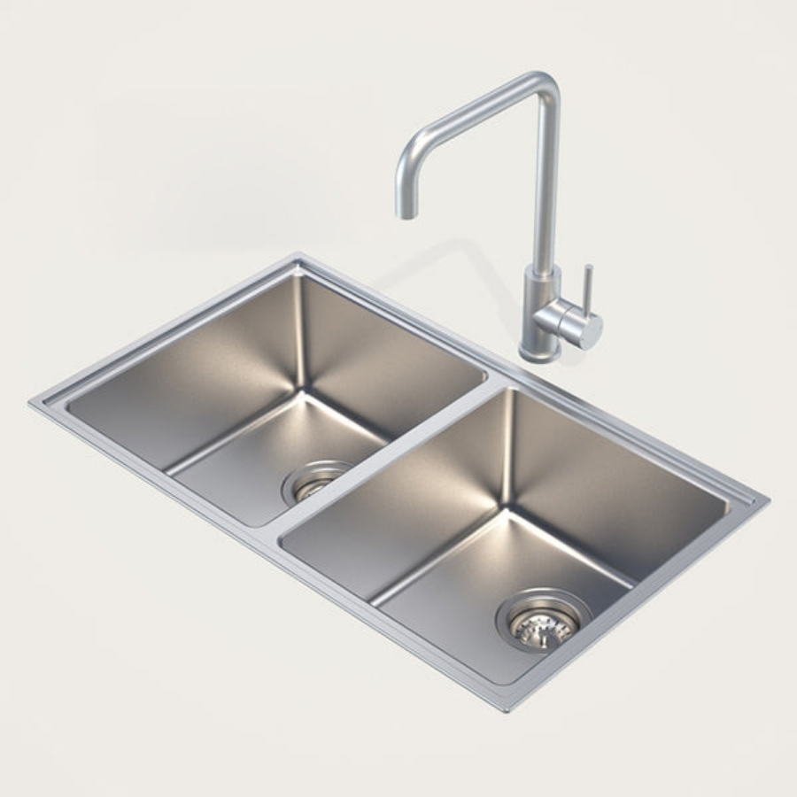 Caroma Compass Alfresco Stainless Steel Double Bowl Sink &amp; Accessories