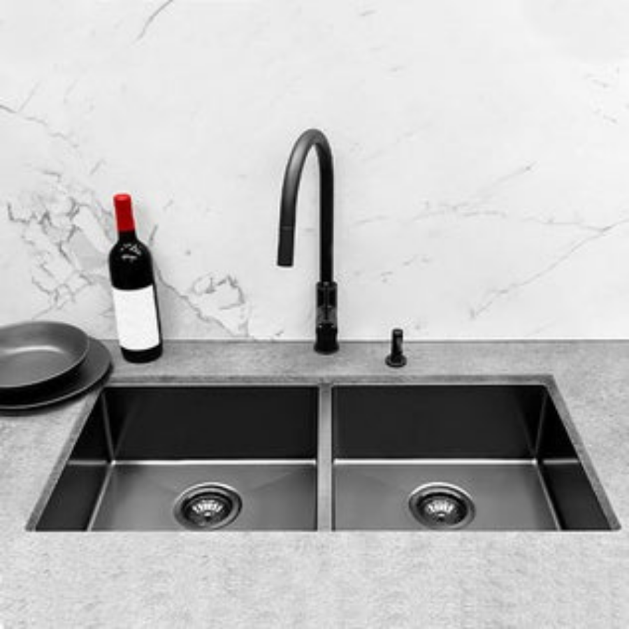 Meir Double Bowl PVD Kitchen Sink 760mm - Brushed Gun Metal