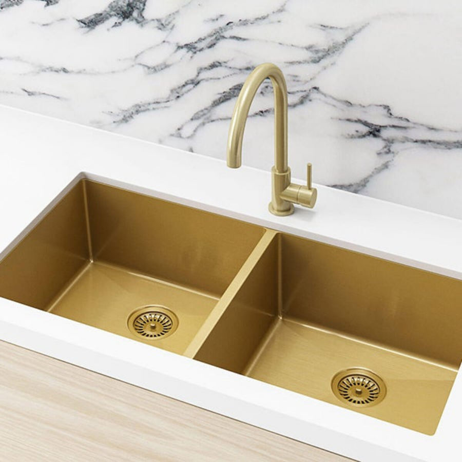 Meir Double Bowl PVD Kitchen Sink 860mm - Brushed Bronze Gold