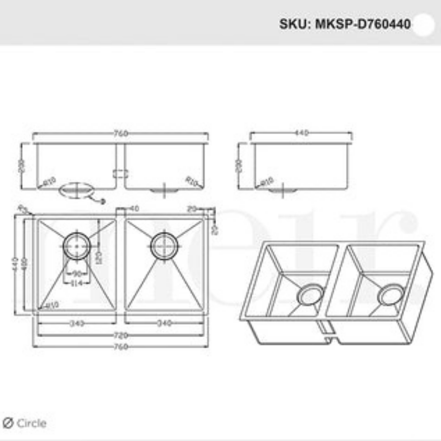 Meir Double Bowl PVD Kitchen Sink 760mm - Brushed Bronze Gold