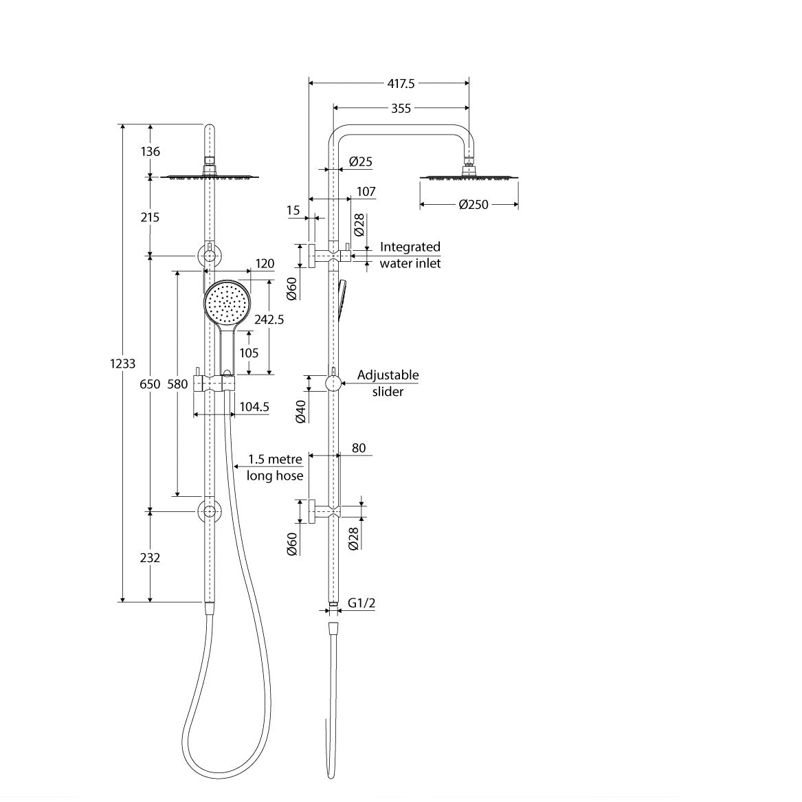 Fienza Kaya Twin Shower, Brushed Nickel