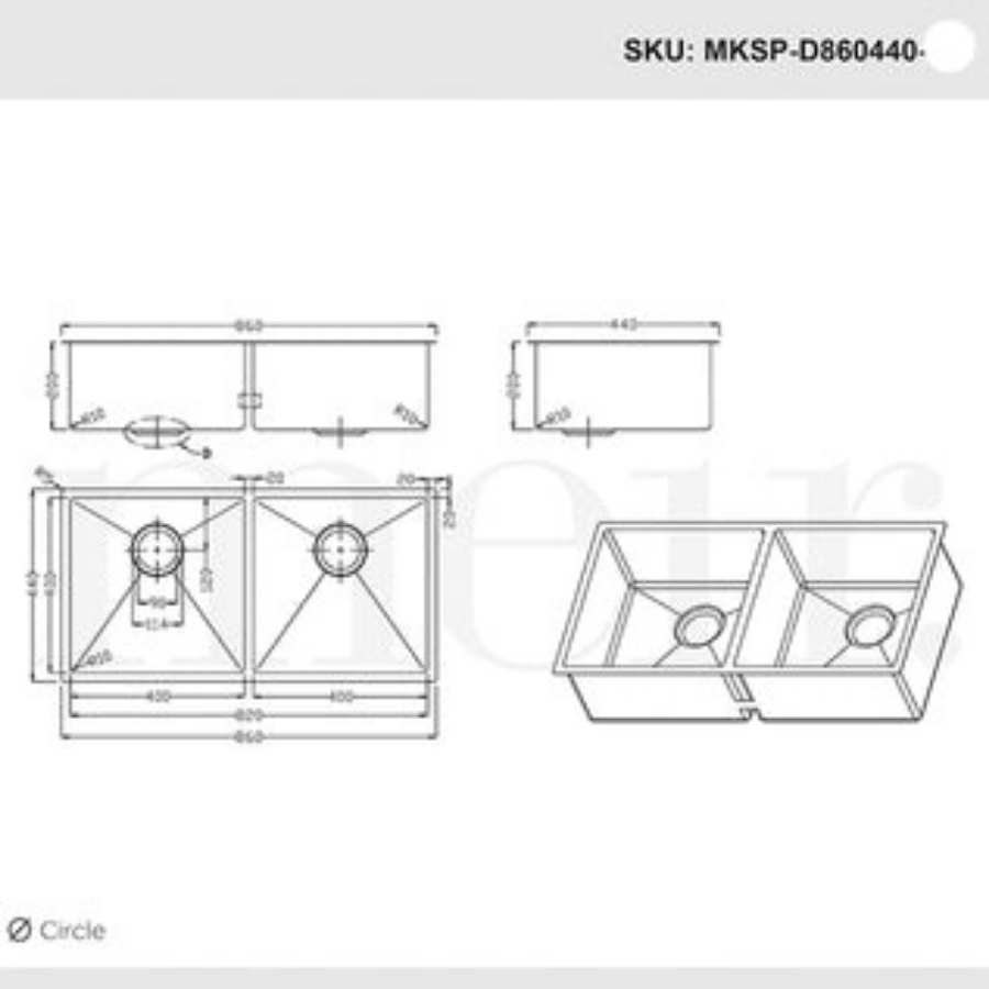 Meir Double Bowl PVD Kitchen Sink 860mm - Brushed Gun Metal