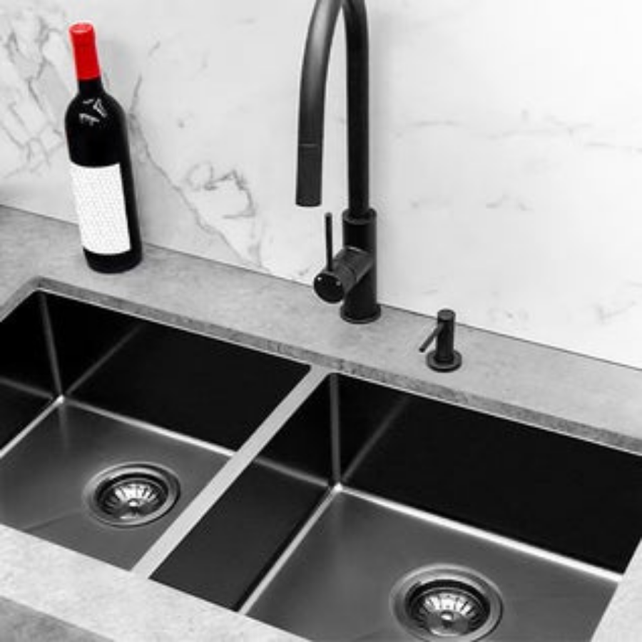 Meir Double Bowl PVD Kitchen Sink 760mm - Brushed Gun Metal