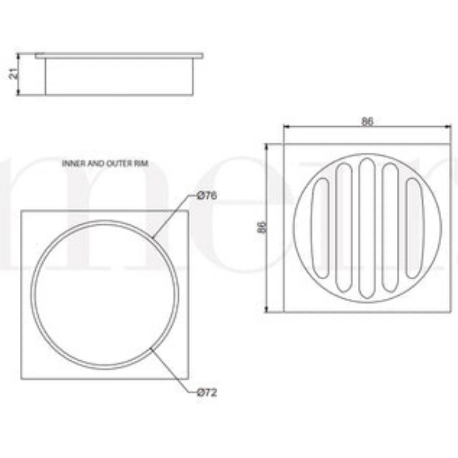 Meir Square Floor Grate Shower Drain 80mm Outlet - Matte Black