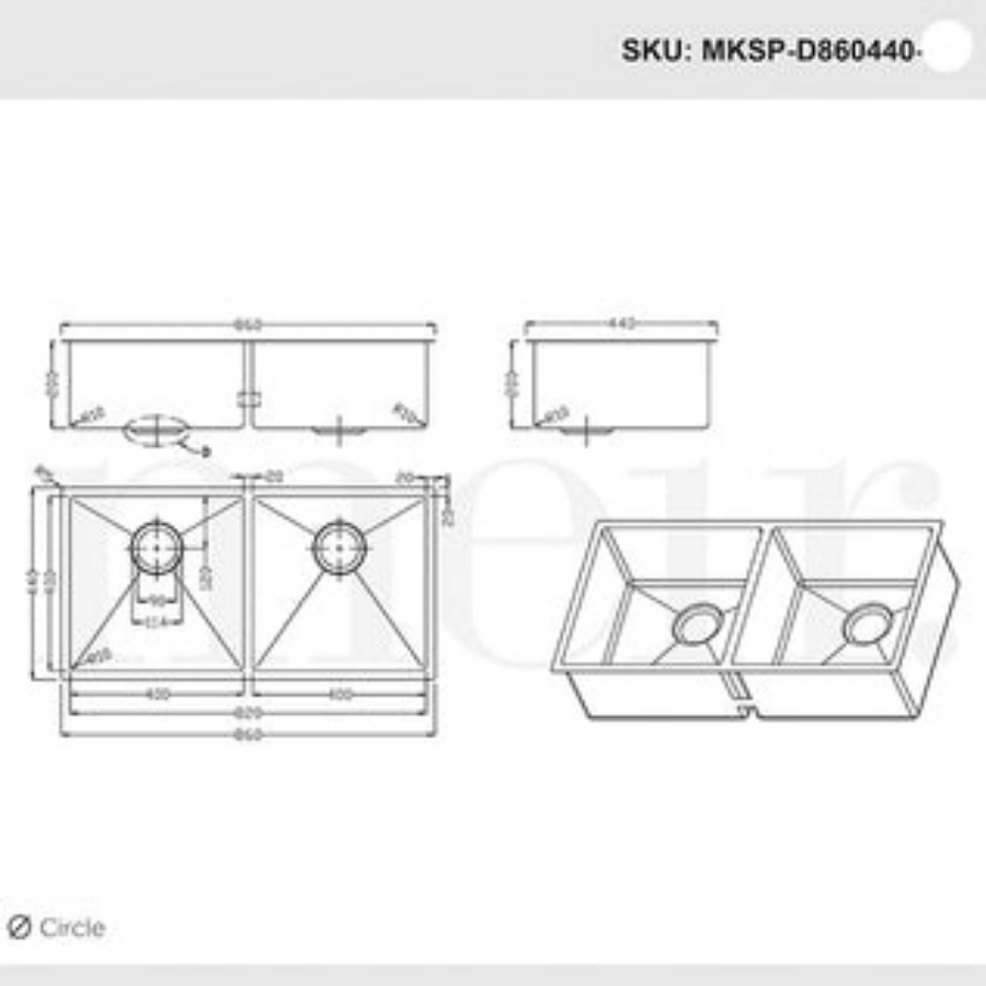 Meir Double Bowl PVD Kitchen Sink 860mm - Brushed Nickel