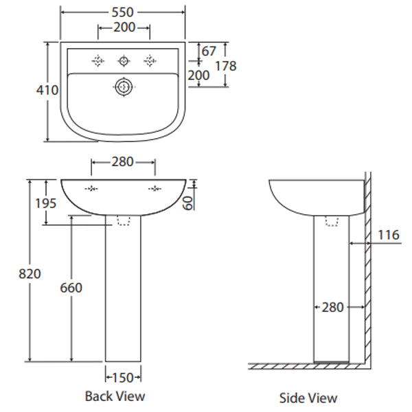 Fienza RAK Compact 550 Pedestal Basin