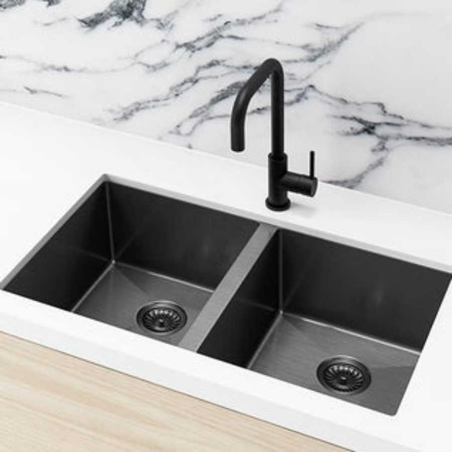 Meir Double Bowl PVD Kitchen Sink 760mm - Brushed Gun Metal