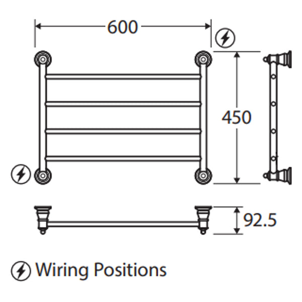 Fienza Lillian Heated Towel Rail, 600 x 450mm, Matte Black