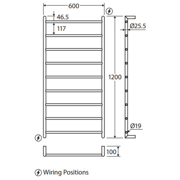 Fienza Kaya Heated Towel Rail, 600 x 1200mm, Gun Metal