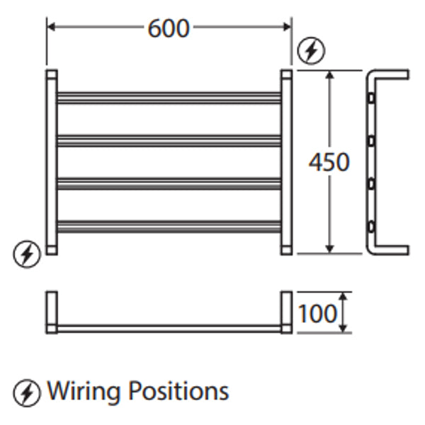 Fienza Koko Heated Towel Rail, 600 x 450mm, Chrome