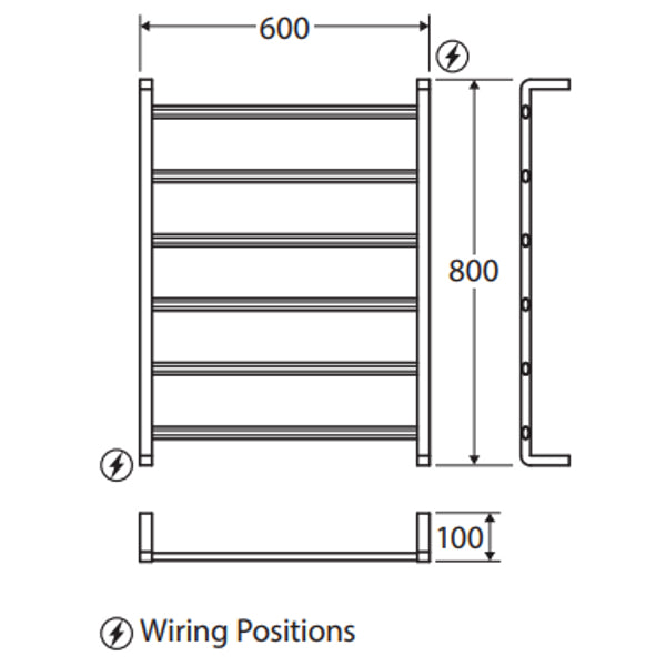 Fienza Koko Heated Towel Rail, 600 x 800mm, Brushed Nickel