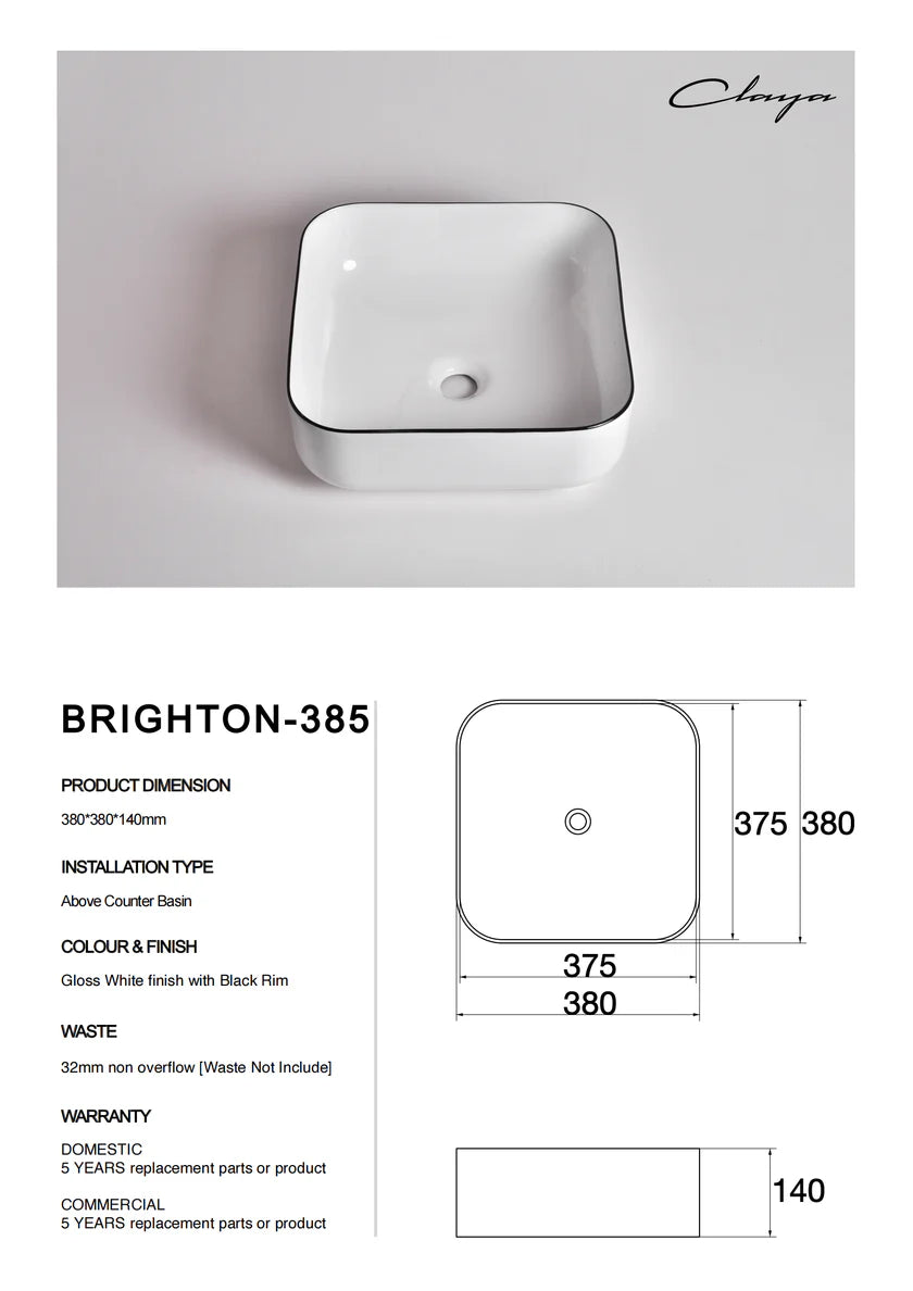 Claya Brighton-385 Above-Counter Ceramic Basin