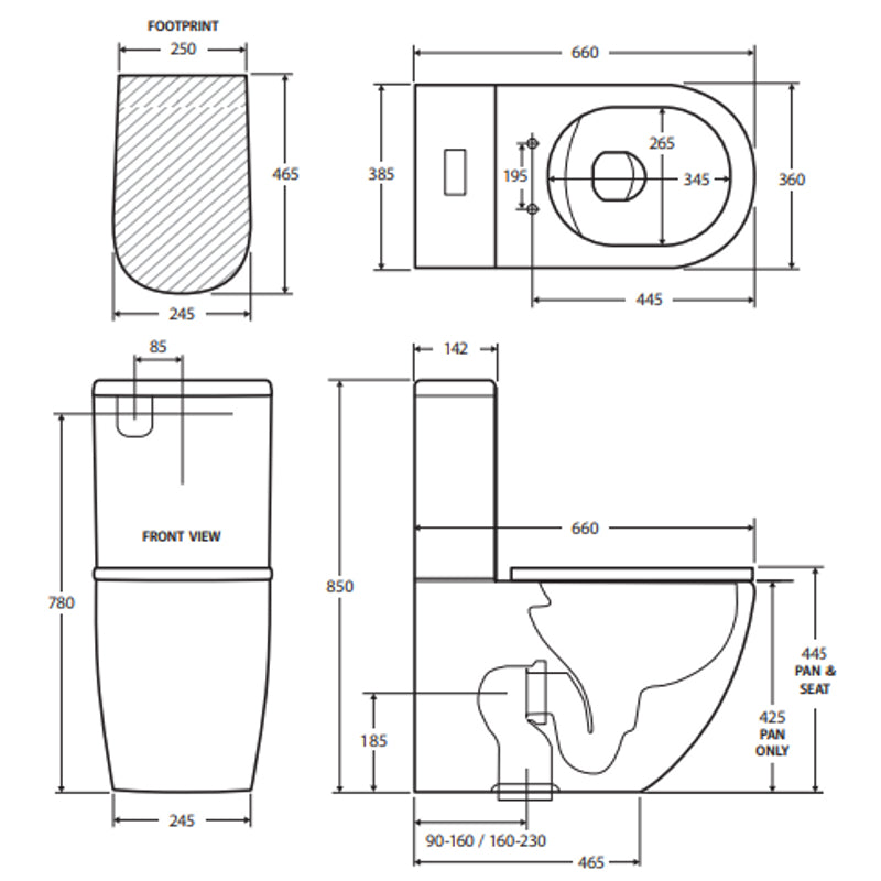 Fienza Koko Slim Seat Back-to-Wall Toilet Suite, Matte Black
